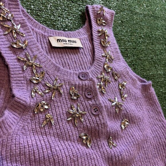 Women’s MIU MIU Crystal Jeweled Stretchy Tank Top Size 36 / XS purple Top AUTH - Picture 3 of 9